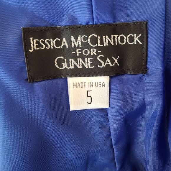 Jessica McClintock for Gunne Sax Blue Satin Bubble Dress Size 5 - Picture 6 of 8